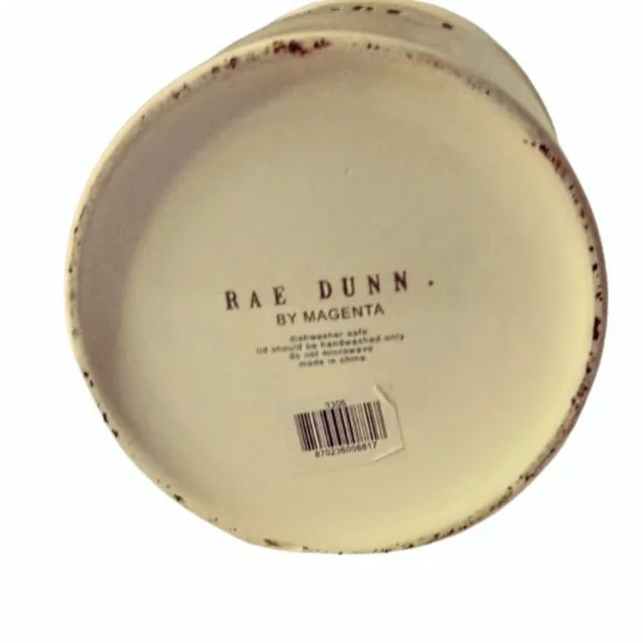 Rae Dunn Magenta Stem Print "Bribes" Cat Treat Canister Cream & Black Ceramic